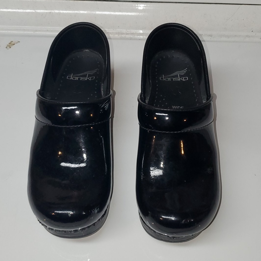 Dansko Black Patent Leather Clogs